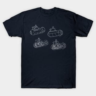 White Line-Drawn Submarine Diagram Submersible Illustration T-Shirt